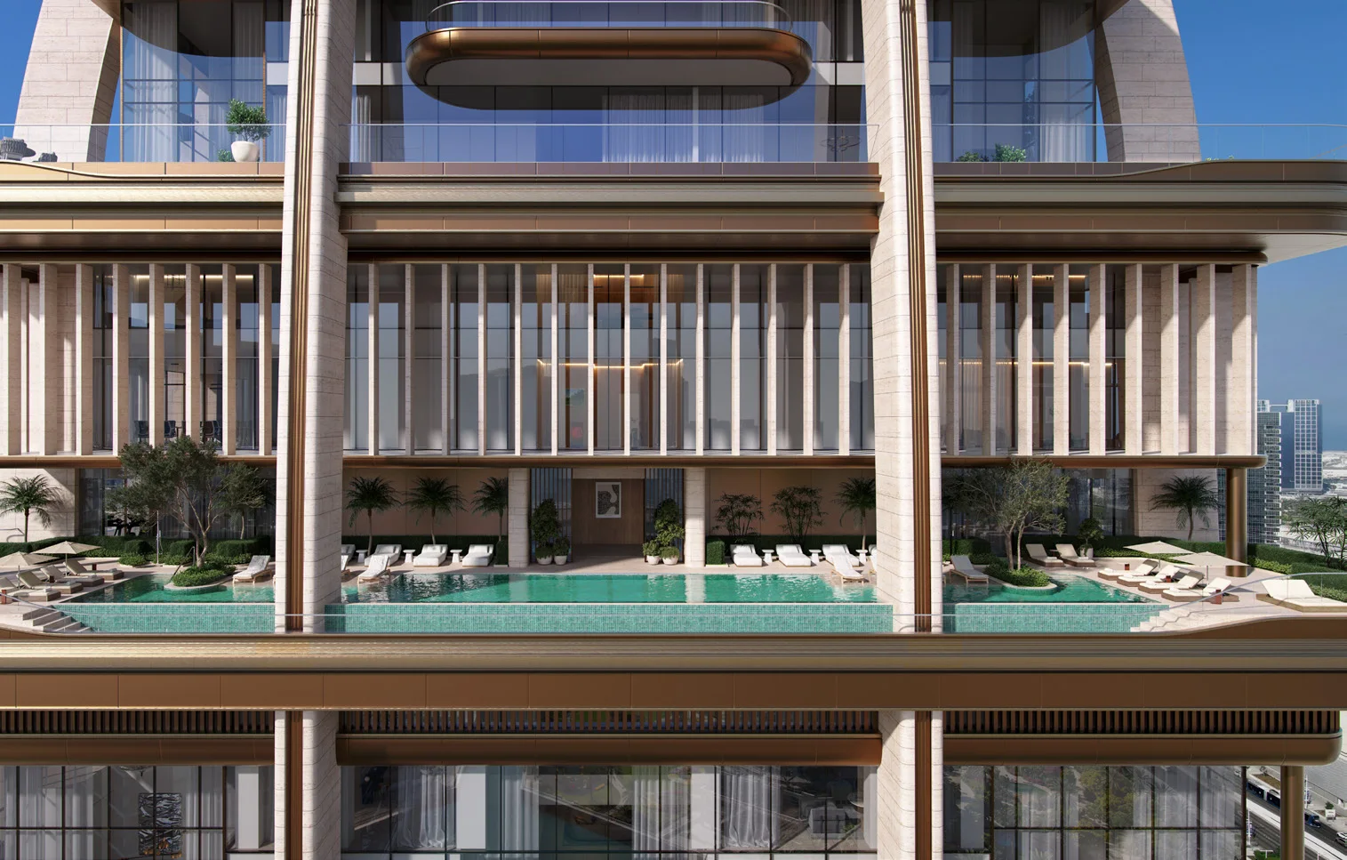 Outdoor pool terrace on the residence tower
